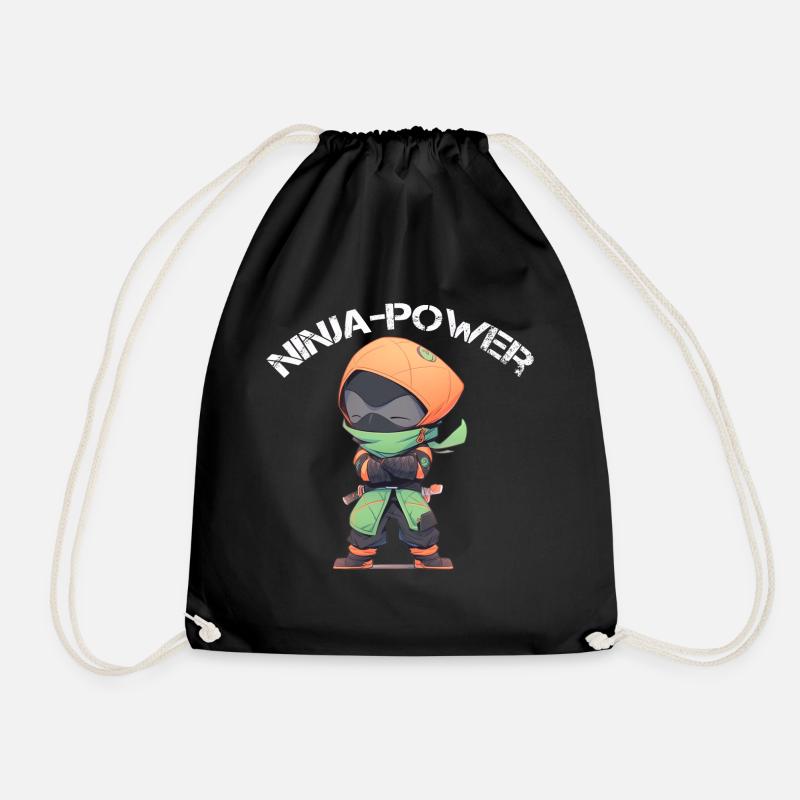 Ninja power, Samurai, Kids Gift Idea - Drawstring Bag - black