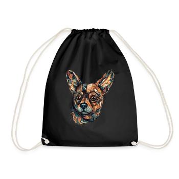 Chihuahua | Mosaik | Geometrisch | Kunst | Hund | - Turnbeutel - Schwarz - Vorne