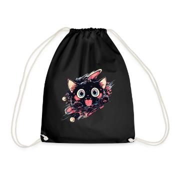 Anime Kawaii Cat Japanese - Drawstring Bag - black - Front