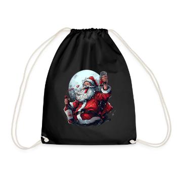 Drunk Santa Funny Christmas Drinking - Drawstring Bag - black - Front
