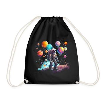 Astronaut Planets Balloons Cartoon - Drawstring Bag - black - Front