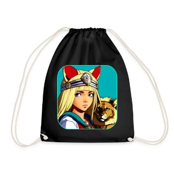 Cooles Anime Manga Girl mit Löwe - Turnbeutel - Schwarz - Vorne