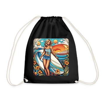 Sexy Pin-up Girl mit Tattoos und Blumen - Turnbeutel - Schwarz - Vorne