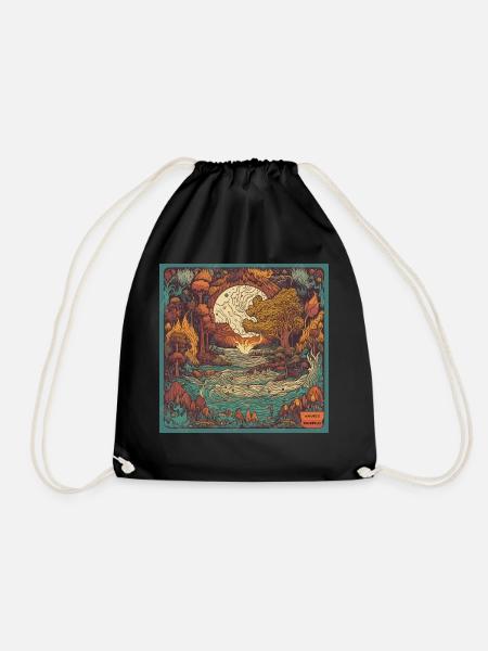 Naturgewalten - bunter Holzschnitt - Turnbeutel - Schwarz