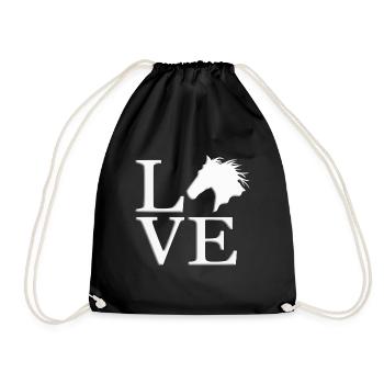 LOVE - LIEBE - PFERD - PFERDE - REITEN - REITERIN - Turnbeutel - Schwarz - Vorne