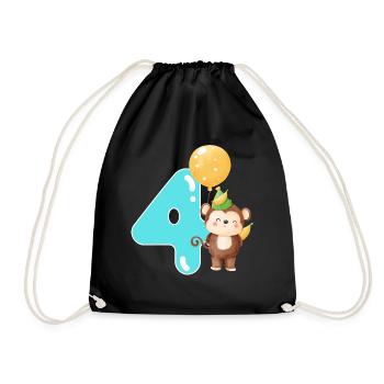 4. Geburtstag. 4 Jahre Geschenk - Turnbeutel - Schwarz - Vorne