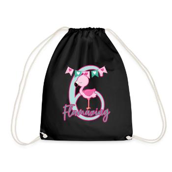 6th Birthday 6 Years Flamingo - Drawstring Bag - black - Front