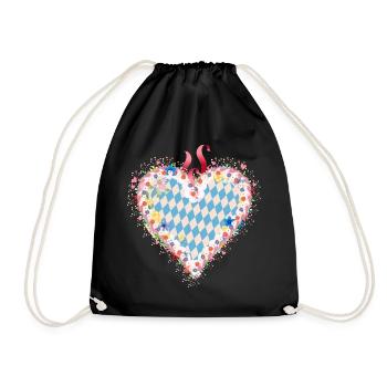 Gingerbread heart shape in blue and white Bavarian style - Drawstring Bag - black - Front