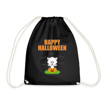 HAPPY HALLOWEEN - KATZE - KÜRBIS - Turnbeutel - Schwarz - Vorne