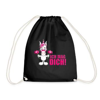 EINHORN - BLUMEN - LIEBE - LOVE - ICH MAG DICH! - Turnbeutel - Schwarz - Vorne