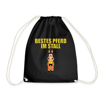 BESTES PFERD IM STALL - POKAL - PFERDE - REITEN - Turnbeutel - Schwarz - Vorne