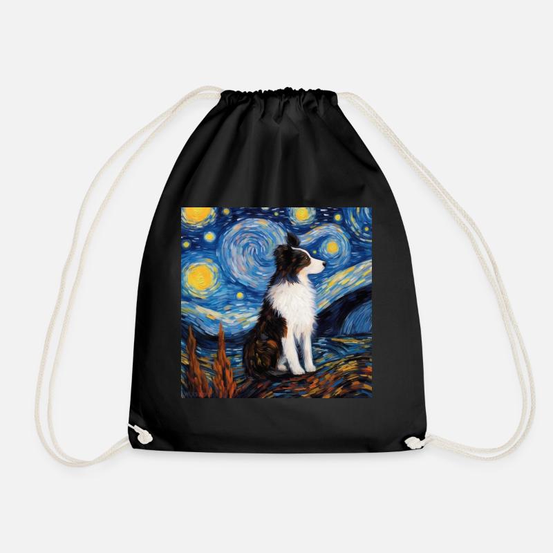 Border Collie Starry Night - Drawstring Bag - black