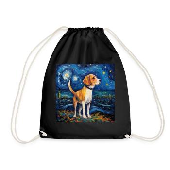 Beagle Starry Night - Drawstring Bag - black - Front