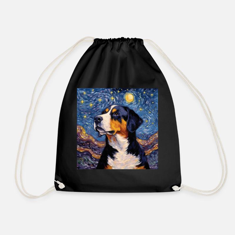 Great Swiss Mountain Dog Starry Night - Drawstring Bag - black