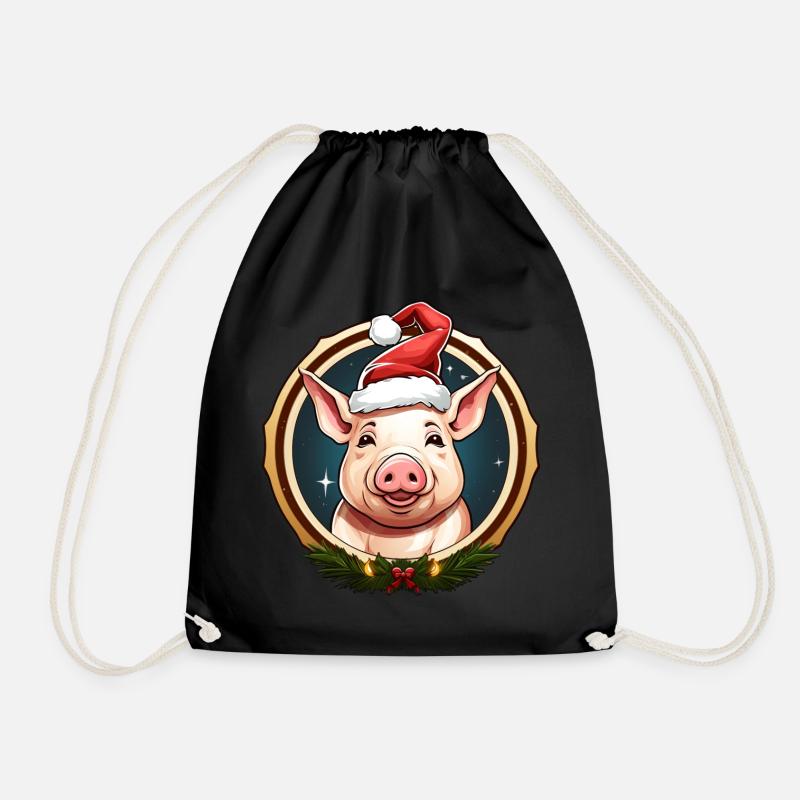 Schweinchen Weihnachten - Turnbeutel - Schwarz