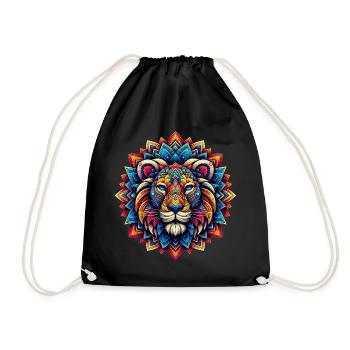 Lion decorated with Mandalas - Drawstring Bag - black - Front