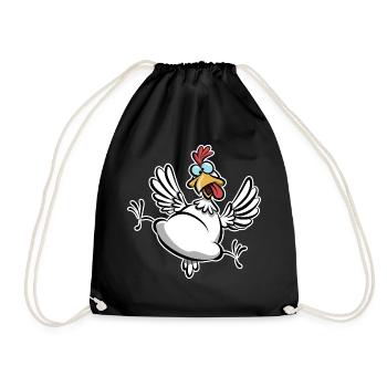 Crazy Chicken, Chicken Fan, Funny Chicken Cartoon - Drawstring Bag - black - Front