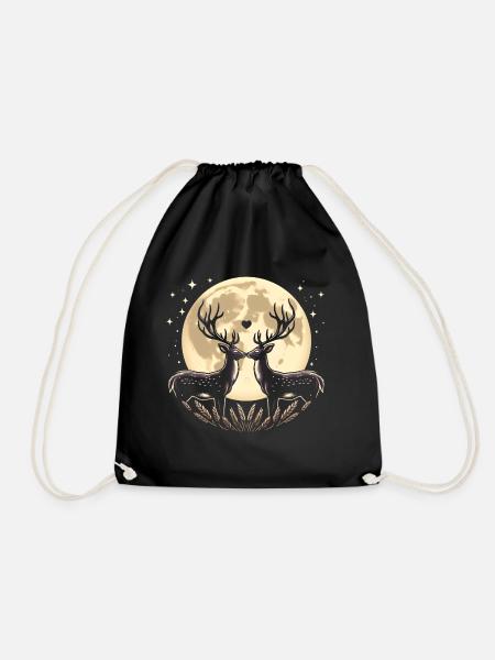 Romantische Hirsch-Vollmond-Paar-Illustration - Turnbeutel - Schwarz