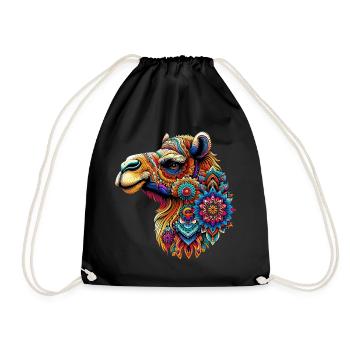 Camel decorated with Mandalas - Drawstring Bag - black - Front