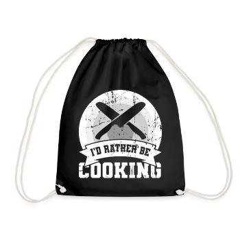 I'd rather cook - Drawstring Bag - black - Front