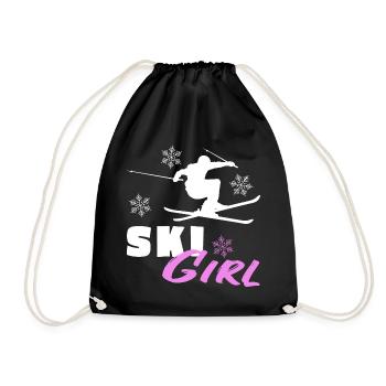 Ski Girl Girl Skier Skiing Slope Mountain - Drawstring Bag - black - Front