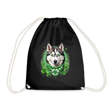 Chien husky avec Bandana de trèfle vert St. Patrick’s - Sac de sport léger - noir - Devant