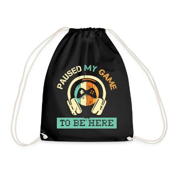 paused my game retro vintage gaming logo gamer - Drawstring Bag - black - Front