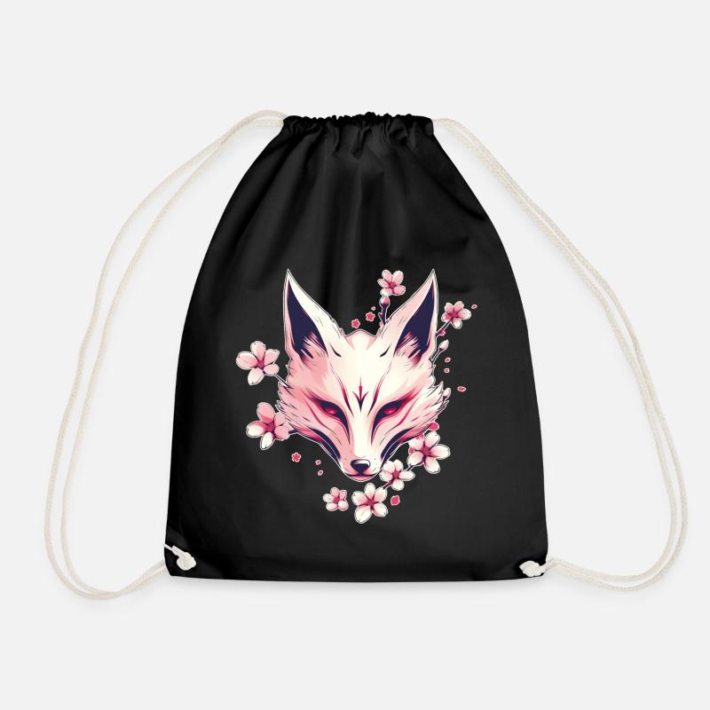 Fox Japanese Mask - Drawstring Bag - black
