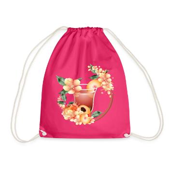 Cocktail avec demi-pêche et couronne de fleurs de pêcher - Sac de sport léger - fuchsia - Devant