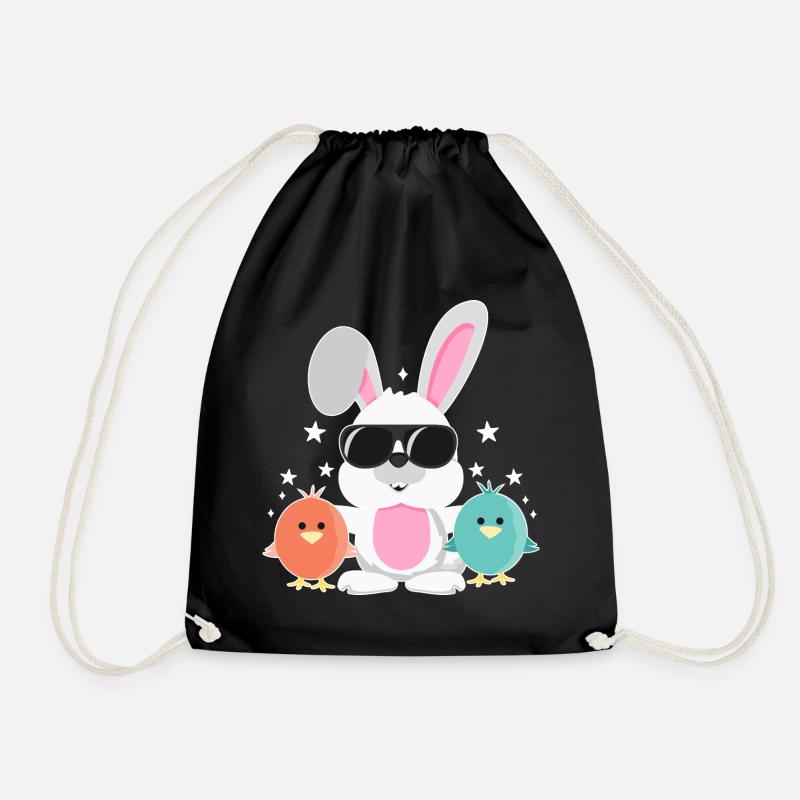 Bunny with Sunglasses, Chick, Rabbit, Easter Bunny - Drawstring Bag - black