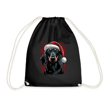 Dachshund with Christmas hat - Drawstring Bag - black - Front