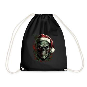 Skull with Santa hat - Drawstring Bag - black - Front