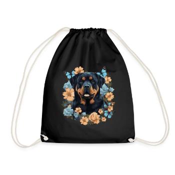 Chien rottweiler avec des fleurs - Sac de sport léger - noir - Devant