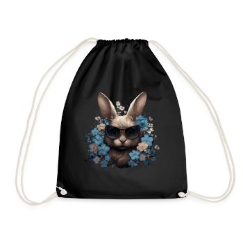 Cool rabbit with flowers - Drawstring Bag - black - Front