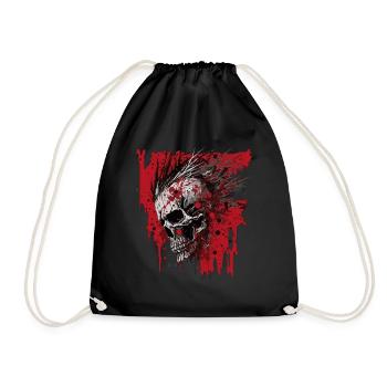 Horror Punk Zombie Mohawk Skull - Drawstring Bag - black - Front