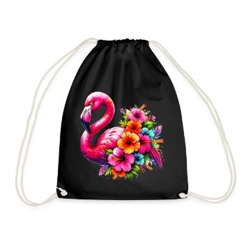 Flamant rose décoré de fleurs d’hibiscus - Sac de sport léger - noir - Devant