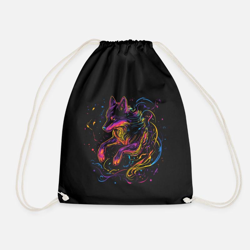 Wolf Wolfskopf Wölfe Wolfsrudel Natur Neon Bunt - Turnbeutel - Schwarz