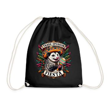 Funny opossum with sombrero and maracas - Drawstring Bag - black - Front
