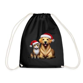 Christmas Corgi and Cat - Turnbeutel - Schwarz - Vorne