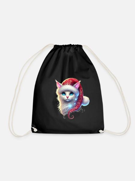 Christmas Cat - Drawstring Bag - black