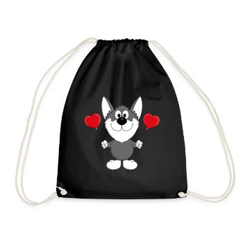 WOLF - TIER - LIEBE - LUFTBALLONS - TIERE - WÖLFE - Turnbeutel - Schwarz - Vorne