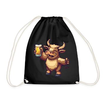 Stier Pixel Bier - Turnbeutel - Schwarz - Vorne