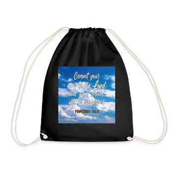 Proverbs16:3 - Drawstring Bag - black - Front