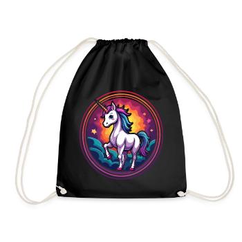 Einhorn mit Sonnenuntergangshimmel – Fantasy Magic Animal Art - Turnbeutel - Schwarz - Vorne