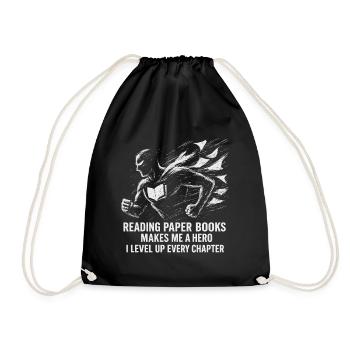 Heroic Book Lover Illustration - Drawstring Bag - black - Front