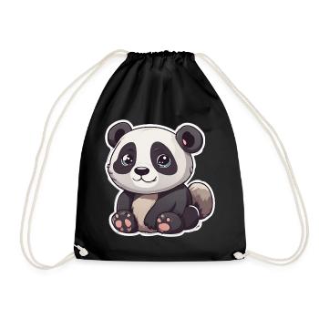 Cute panda with big eyes - Drawstring Bag - black - Front