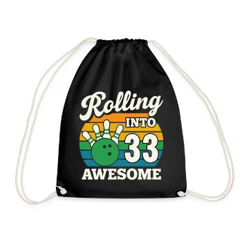 Bowling 33th Birthday Celebration Graphic - Drawstring Bag - black - Front