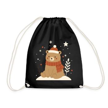 Bear with Santa hat – animal motif for winter - Drawstring Bag - black - Front