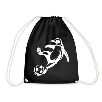 Penguin Soccer Player Silhouette Soccer Goal Kick - Drawstring Bag - black - Front