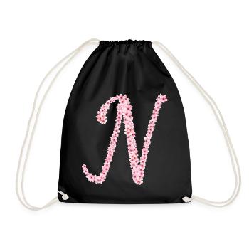 Cherry blossom initial N - Drawstring Bag - black - Front